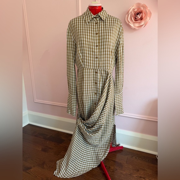 TOPSHOP Asymmetric Midi Dress, Plaid, Button-down, Cuffs, Women’s US 6 - Picture 4 of 15